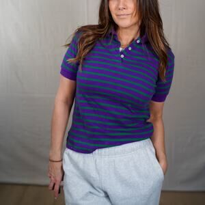 Vintage Retro Purple + Green Stripe Polo